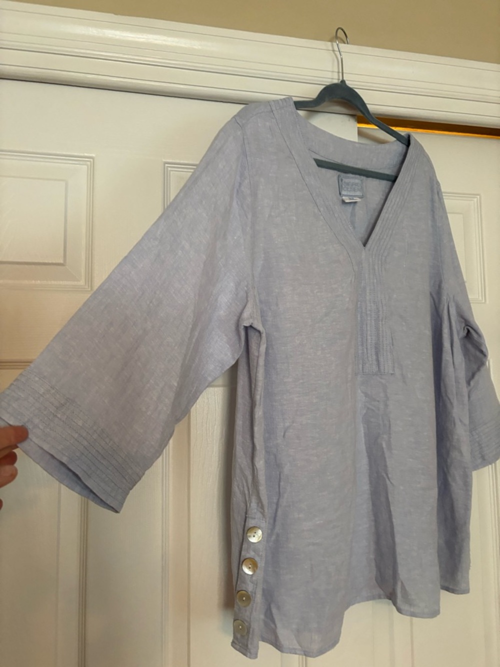 Sigrid Olsen Light Blue V-Neck Tunic with Side Button Detail - Picture 2 of 11